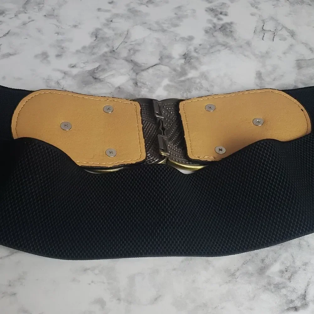 ‎Black and Bronze Elastic Waistband Belt